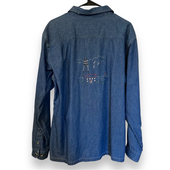 VTG Nautical Denim Button Down Jean Shirt - Picture 6 of 10